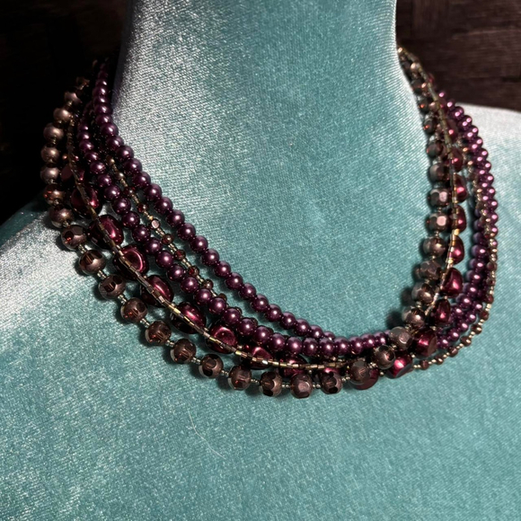 Coldwater creek Jewelry - Vintage purple and silver-toned multi-strand beaded necklace